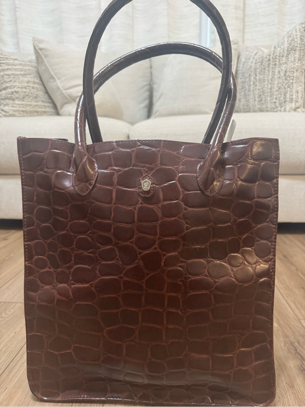 Ralph Lauren Dark Brown Croc-Embossed Tote